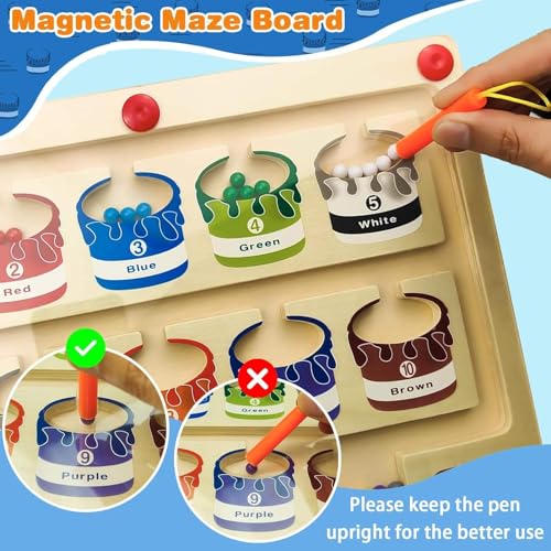 Image of VIVITO Magnetic Color Sorting Maze | Wooden Fine Motor Skill Board Toy with Magnetic Wand | Color & Number Matching Game for Toddlers & Preschool Kids Ages 3-6 | (Pack of 1)