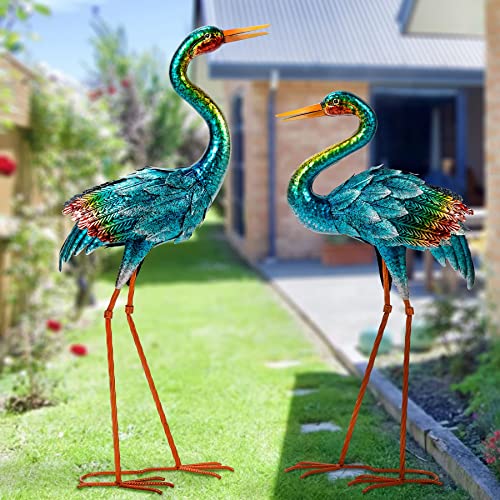 Natelf Garden Crane Statues For Outdoor, Blue Heron Decor Standing Garden Art Sculptures, Metal Large Birds Lawn Ornaments For Patio Pond Yard Lawn Decorations, Set Of 2 #TOP3