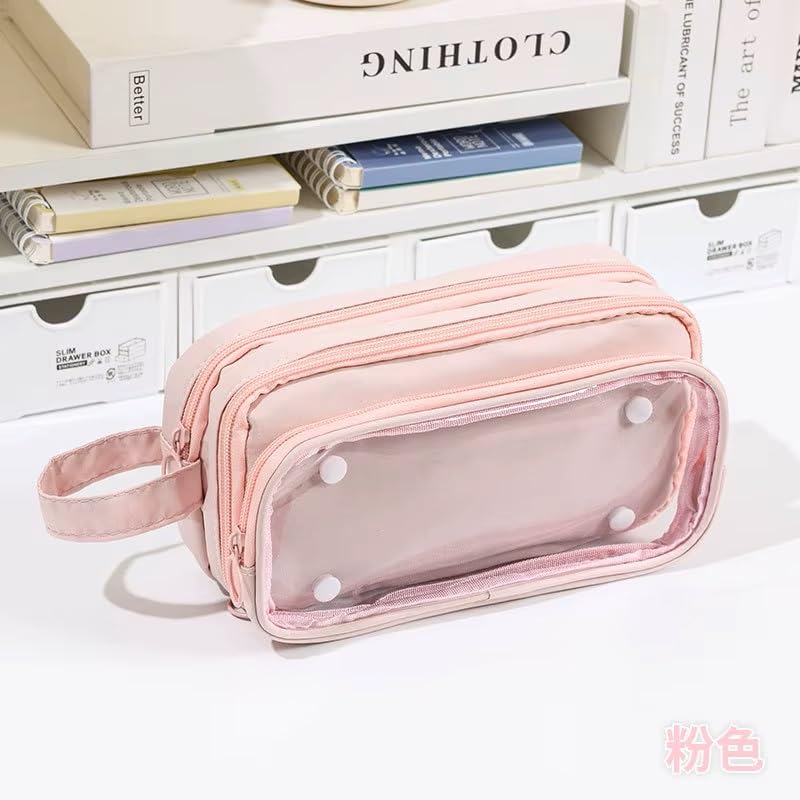 Image of U & U UNIQUE UTILITIES Pencil Pouch for Girls Aesthetic | Large Capacity Pencil Case with Detachable Front Pocket | Cute Pouches for School Girls | Pouch for Stationery (Pink)