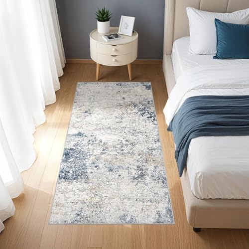 DMOYEST Rugs Living Room Washable: Area Rugs for Kitchen Entryway Bedroom Small Abstract Neutral Modern Rug Soft Non Slip Low Pile 80x150 - Beige Blue - Image 5