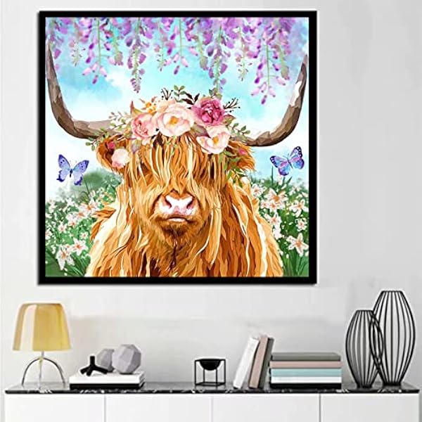 EXQUILEG Diamond Painting, kit di pittura fai da te con diamanti di mucca per adulti e bambini, kit di pittura a croce 5D, per decorazione della casa (60 x 90 cm)