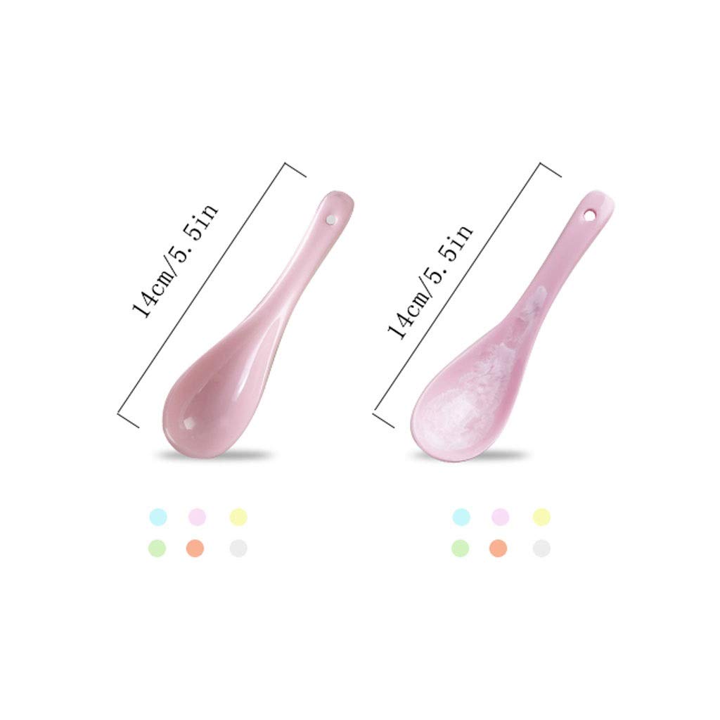Lot de 6 Belles cuillères à Soupe en céramique, cuillère à Manche Court, cuillère à dîner, cuillère à Dessert, 6 Couleurs, 14 cm de Long et 5,5 Pouces de Long,(B)
