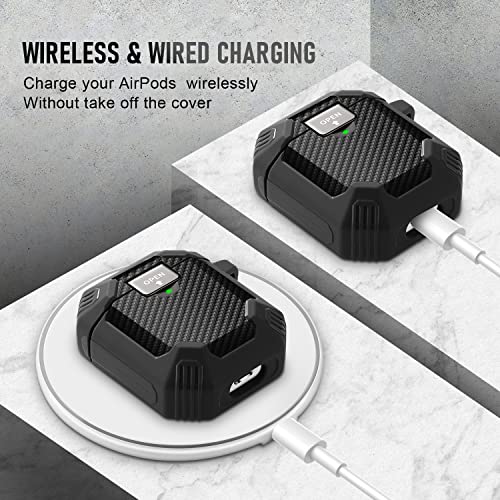 Maxjoy Compatible With Airpods 1St & 2Nd Generation Case, Full Body Rugged Carbon Fiber Hard Shell Protective Case Cover With Keychain For Airpods 1St & 2Nd Generation Case, Black #TOP3