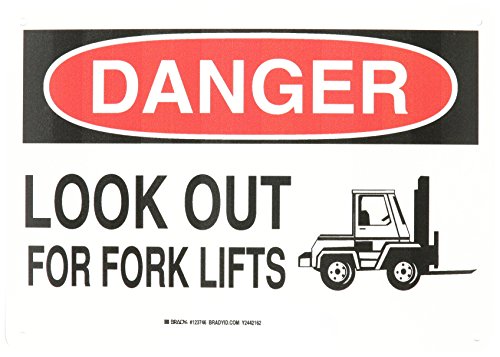 Panneau Look Out for Fork Lifts Brady 25x35 cm noir rouge