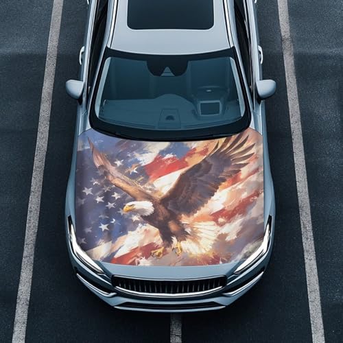 Image of Car Hood Cover Protector, A Washable Automotive Accessory with an Flying Eagle Print Design for Car Front Hoods, Measuring 59x51 Inches