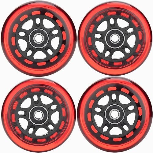 HeyZomm Inline Skate Wheels Outdoor & Indoor Inline Skate Replacement Wheels 85a Roller Hockey Wheels w/Bearings ABEC-9 & Floating Spacers, 64mm 70mm 72mm 76mm 80mm 84mm 90mm Dia, 4-Pack (64mm, Red)