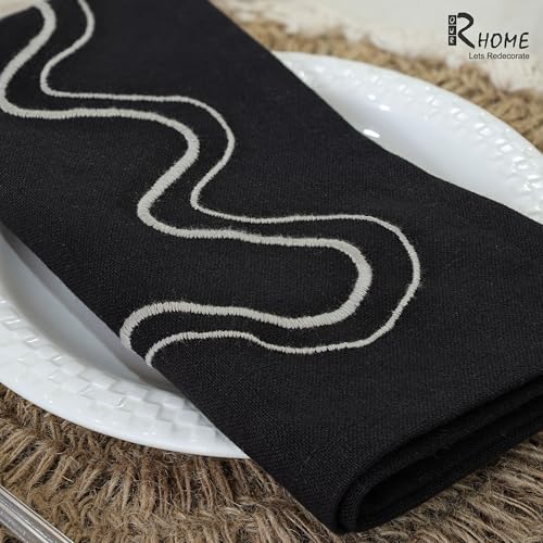 Image of R home Premium Embroidered Cotton Table Napkins Set of 6 Reusable Cloth Dinner Napkins Soft Washable Dining Table Linen Elegant Kitchen Coffee Table Decor (R home Urban Wave, 45X45 CM)
