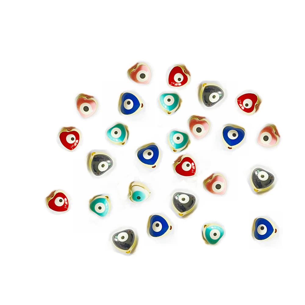 ZHIMIN 30Pcs Evil Eye Connectors Mixed Color Alloy Gold Plated Enamel for Bracelet Necklace Crafts Jewelry DIY Making (Heart)