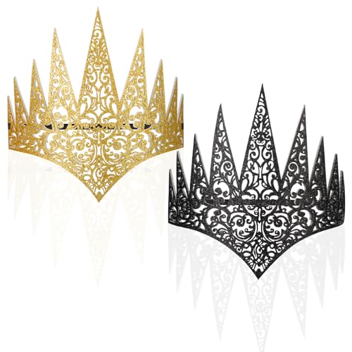 Chunyin 2 Complementos de Carnaval para Mujer Coronas de Reina Negra y Dorada Troquelada de Mardi Gras Tiara con Banda Elástica Tocado Accesorios de Disfraz para Fiesta Cosplay (Negro, Dorado)