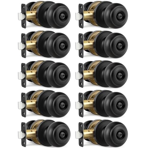 LANSTE Black Door Knobs 10 Pack Privacy Door Knobs Interior Door Knob for Bedroom/Bathroom Keyless Doorknobs Interior/Exterior Lockset Black Modern Design Door Hardware