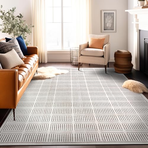 Rugshop Bohemian Stripe Lines Washable Non Slip Area Rug 8' x 10' Ivory