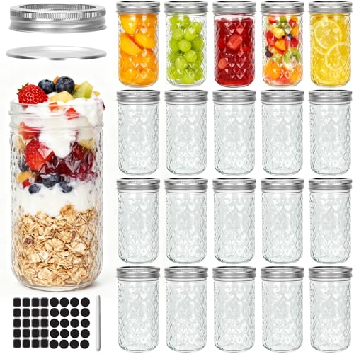 12 oz Regular Mouth Mason Jar with Airtight Lid 20 Pack Glass Canning Jars