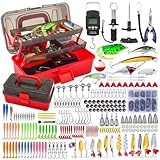 314-Teiliges Angelzubehör Set, Angelkoffer Set mit Angel Zubehör, mit Lippenclips, Hakenentferner, Haken, Angelköder, 3-Regal Angelkoffer Geeignete Angelausrüstung Komplett für Anfänger Profi