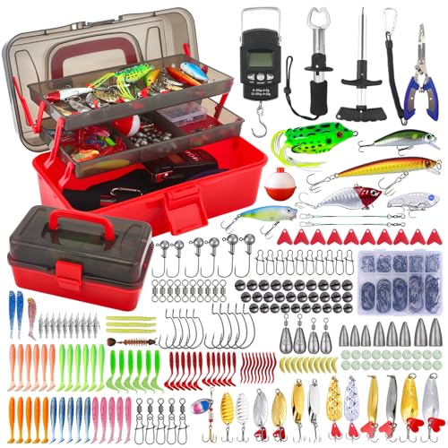314-Teiliges Angelzubehör Set, Angelkoffer Set mit Angel Zubehör, mit Lippenclips, Hakenentferner, Haken, Angelköder, 3-Regal Angelkoffer Geeignete Angelausrüstung Komplett für Anfänger Profi