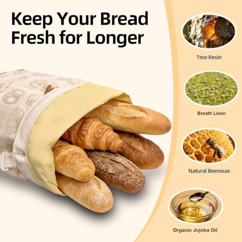 2 Pack Beeswax Bread Bags for Sourdough Homemade Bread, linen bread bags | Natural Beeswax Lining, Reusable Storage, Keep Loaves Fresh, Freezer-Friendly, 13x17inch Large Capacity, Fits Artisan Bread - image 2