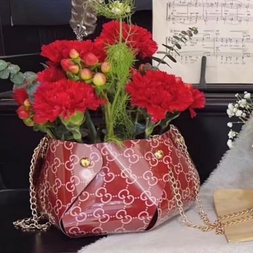 Image of Oasis Pack of 10 Flower Bouquet Gift Bags with Handles | Valentine's Day Gifting Bags for Her & Him | Goodie Bags for Wedding Return Gifts, Birthday, Bridal & Baby Shower | 14 x 15 x 12 cm | Pink