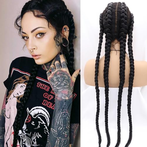 36inches Black Braided Wig Long Cornrow Braid Wigs Twist Double