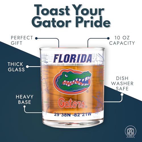 Image of Greenline Goods - University of Florida Gators College Whiskey Glasses (Set of 2), 10 oz - Full-Color Logo + Campus Map
