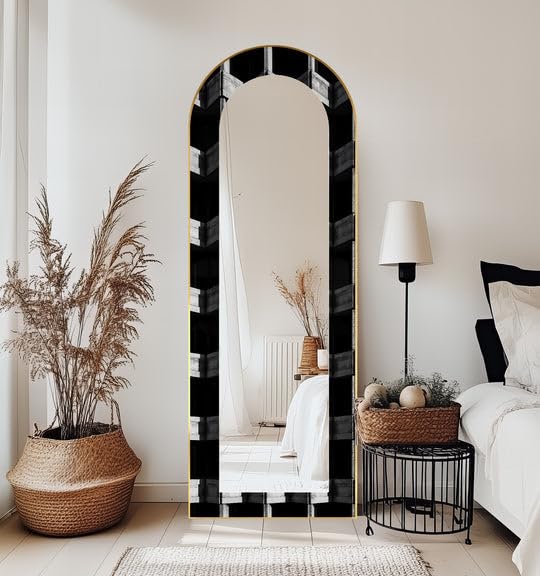 Urban Concrete Vision - Specchio da pavimento astratto ad arco a lunghezza intera, 50,8 x 160 cm (larghezza x altezza), con cornice nera e cornice argentata