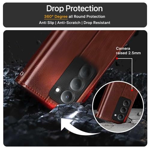 Image of WOW IMAGINE Shock Proof Flip Cover Back Case Cover for Mi Redmi 15 5G (Flexible | Leather Finish | Card Pockets Wallet & Stand | Chestnut Brown)