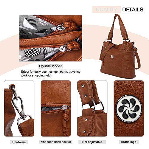 Image of Angel Kiss Hobo Shoulder Purses for Women Large Soft Washed PU Leather Stripe Crossbody Handbags