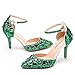 Royal Blue Rhinestone Sandals Thin High Heels Pointed Toe Sandals Blue Crystal Heels Shoes Fashion High Heel Shoes (40, Green, numeric_8_point_5)
