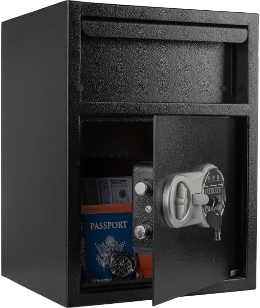 Stalwart - Caja de seguridad electrónica con teclado digital y 2 llaves manuales de anulación para dinero en efectivo o seguridad en el hogar (negro)