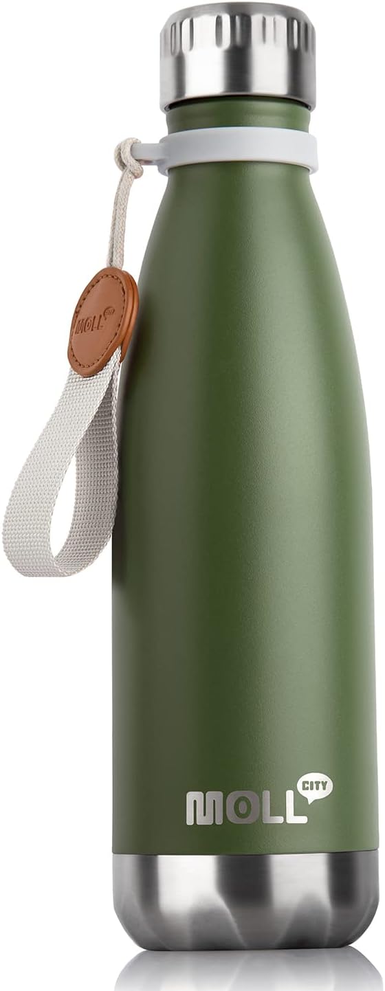 Insulated Water Bottle-17 oz Stainless Steel Double Walled Vacuum Water Bottles for School Cola Shape-Leak Proof Sports Water Bottle BPA Free(Grass Green)