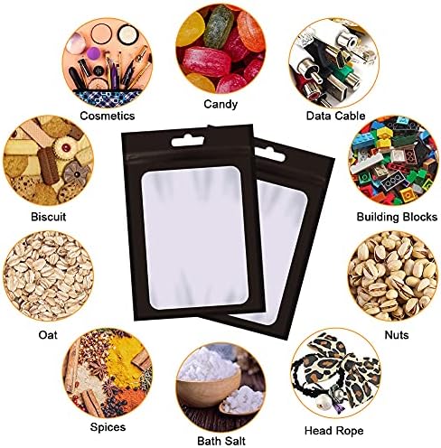 ACHANFLY 100Pcs Resealable Pouches Bags 6x4 Inch Ziplock Mylar Bags 3.5g Zip Food Sample Weed Bags Holographic Packaging Bag Large Smell Proof Baggies Snap Bar Keyring Packaging for Coffee Beans Candy