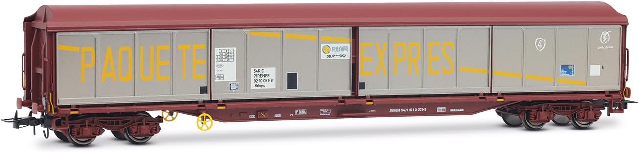 Electrotren HE6084 RENFE, 4-axle DDJP wagon, Paquete-Expres silver-oxid red livery, with swapped doors, ep. IV for 14+, adults and model railway collectors