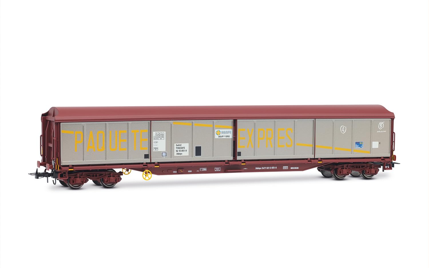 Electrotren HE6084 RENFE, 4-axle DDJP wagon, Paquete-Expres silver-oxid red livery, with swapped doors, ep. IV for 14+, adults and model railway collectors