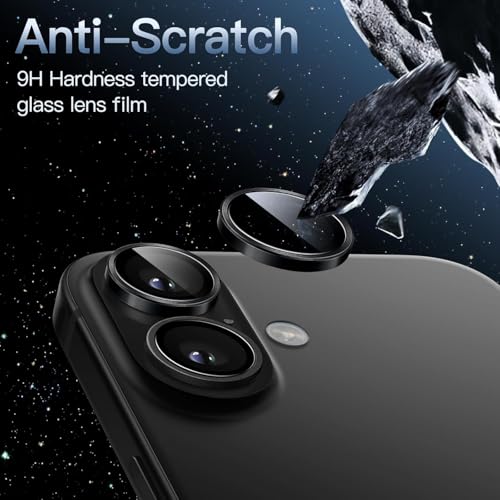 Image of Premium Camera Lens Protector Compatible For iPhone 16 (Black) Camera Lens Protector - 9H Tempered Glass, Military-Grade Anti-Scratch, Case-Friendly, Easy Install Frame