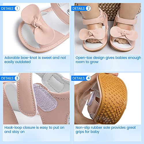 Image of Meckior Baby Toddler Infant Girls PU Leather Soft Open Toe Summer Sandals Flower Princess Flat Shoes