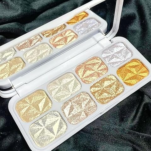 8 Colors Highlighter Makeup Palette, Face Highlighter Powder Palette Long Lasting Glitter Face Makeup Highlighter Powder Iluminadores de Maquillaje for Face Highlighters & Luminizers Cover