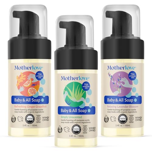 Motherlove Baby & All Soap (Variety Pack, 3.4oz) Travel Size Gentle Foaming All-Purpose Castile Soap Made with Organic Ingredients