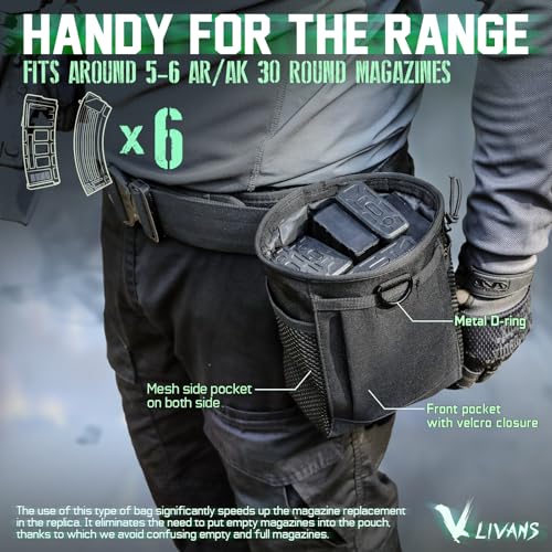 LIVANS Tactical Molle Dump Pouch, Magazine Recovery Pouch Drastring Ammo Bag Belt Utility Fanny Adjustable Military Holster Bag Outdoor for Airsoft Paintball Hunting Gear with D-Ring Grimlock - Thumbnail 3