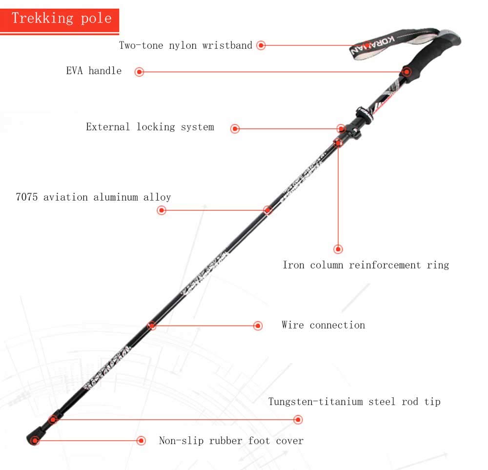 Kije trekkingowe/kijki do chodzenia metalowy zamek zewnętrzny, wbudowane połączenie liny drucianej, pięknie malowane, aluminiowe składane przenośne, sporty na świeżym powietrzu, wędrówki, prezenty, czarne