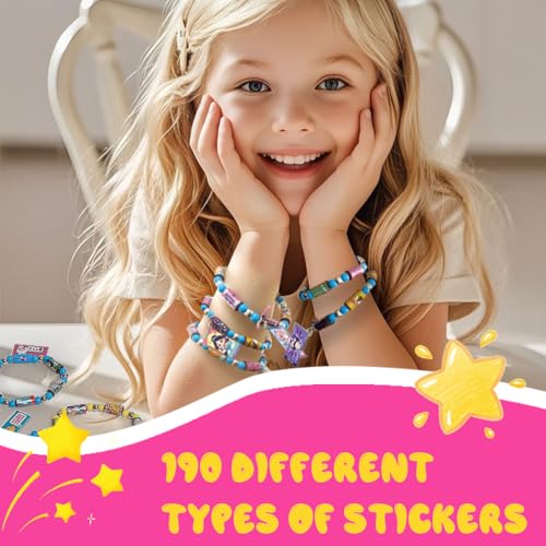 Image of PATPAT 190Pcs DIY Sticky Rolls Bracelet Kit, Fun Sticker Roll Bracelet for Girls Stylish with 190 Mini Stickers, Assorted Beads & Charms, Friendship Bracelet Making Set Birthday Gift for Kids