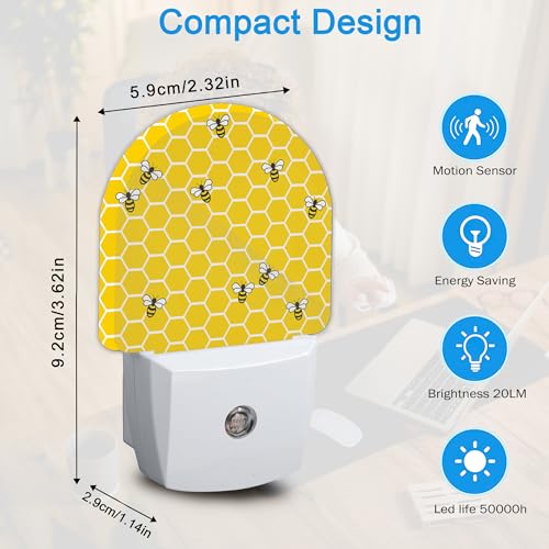 Image of Night Light,Yellow Beehive Bees Night Lights Plug Into Wall for Boys Girls,Lamp for Stairway /Hallway /Bedroom Sleep Friendly