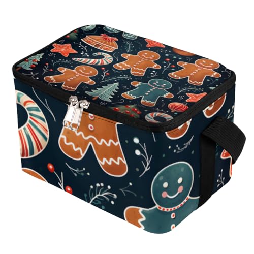 GzLeyigou Lunch Bags for Women Men 9 Cans,Christmas Gingerbread Man Hot & Cold Food Delivery Bag Insulated Grocery Bag Insulated Lunch Box Cooler Bag for Office Work Picnic Beach