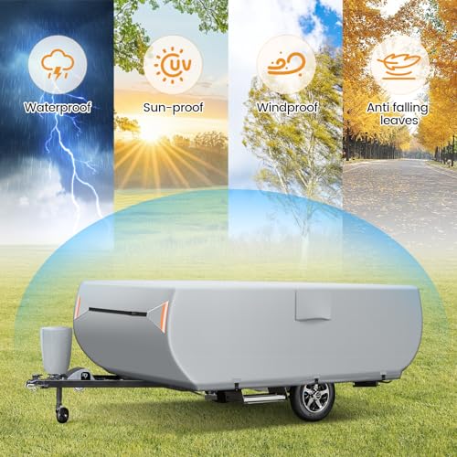 pop Up Camper Cover,Upgraded Heavy Ripstop Waterproof Trailer Cover with 3 Bottom Straps, Anti-UV Windproof All Season Protection Pop Up Folding Trailer Cover Fits 14\'-16\' Trailers - Thumbnail 7