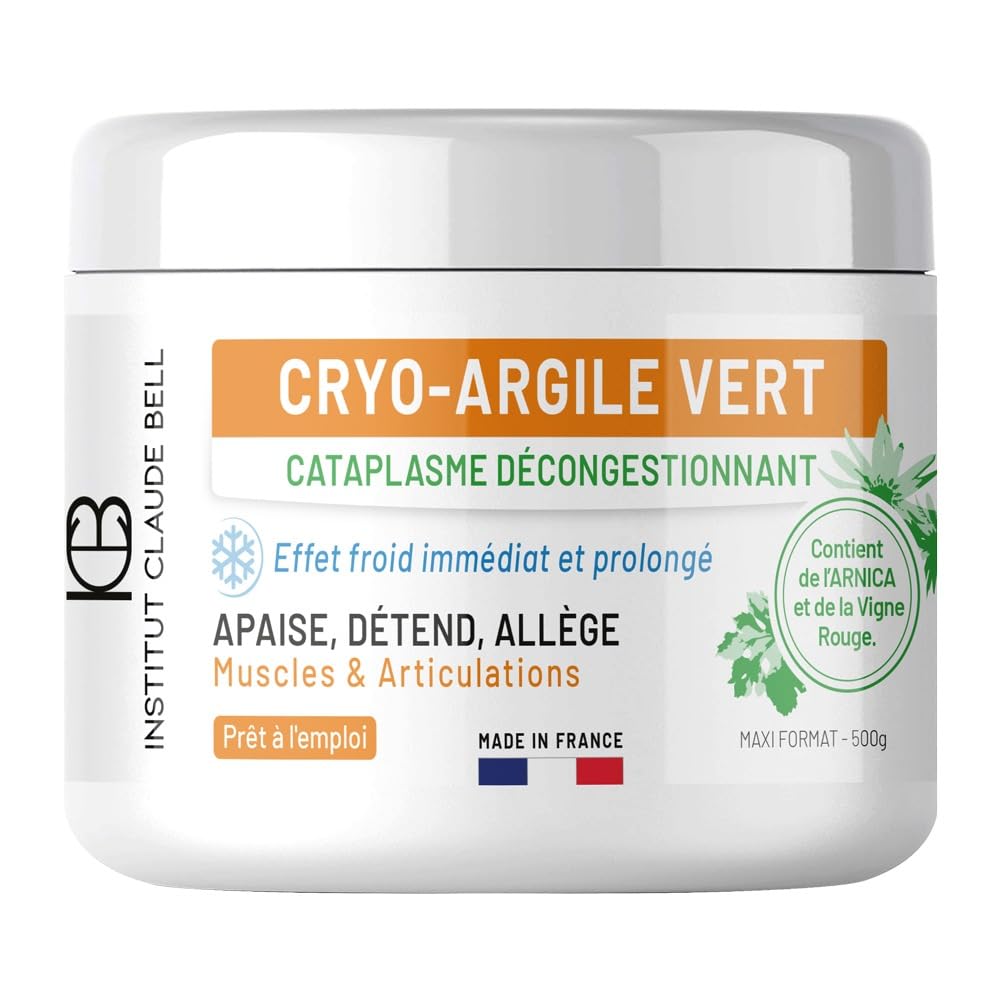 Cryo'Argile Professionnel - 500g Onguent à Froid Actif Muscles Articulations - prêt à l'emploi - arnica, vigne rouge, menthe