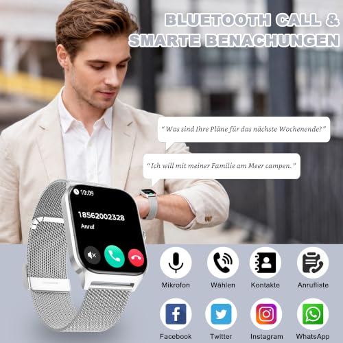 LODIMEKE Smartwatch Blutdruckmessung,1.85“ Fitnessuhr Herren Damen – Ansicht 2