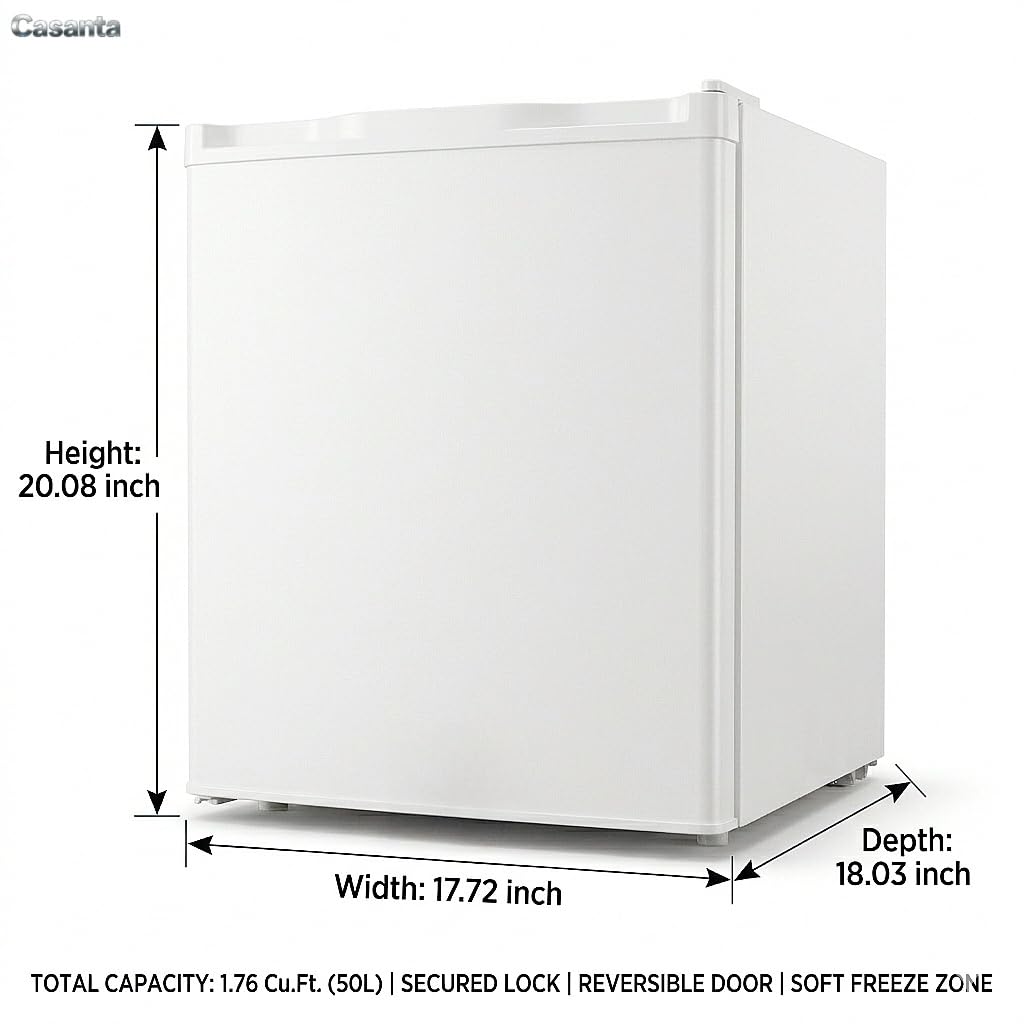 Casanta 50l Mini Fridge With Soft Freezer, Single Door Compact Small Refrigerator With 7 Temperature Settings, Quiet & Energy Saving Beverage Cooler For Bedroom, Dorm, Office, Skincare White on Fridge.com - View 2