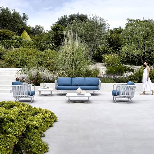 Image of Amazon Brand - Solimo Harbor Outdoor Rope Sofa Set | Balcony Sofa | Patio Conversation Sets | Braided Rope Garden Sofa Set and Table (5 Seater- Grey+ Navy Blue)