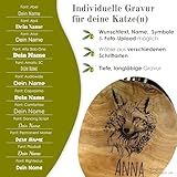 Futterstation personalisiert, Olivenholz - Futterbar mit Gravur und 2 Fressnäpfen für Katzen und Hunde