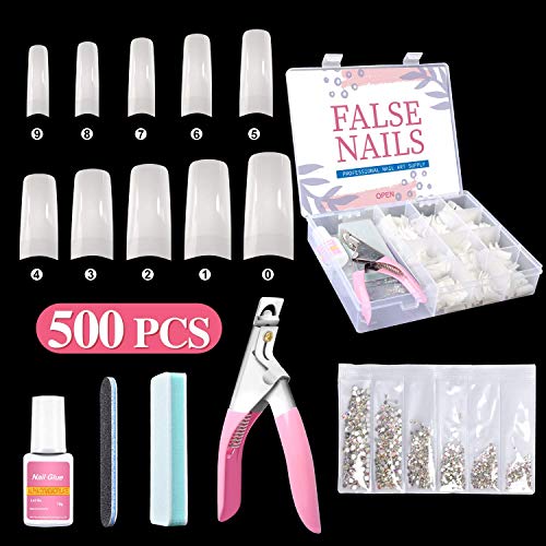 500pcs Natural Acrylic Nail Tips Half Cover 10 Sizes Lady French Style Nail Tip Ballerina False Nail with Box Artificial Fake Art Nails Tips for Women Girls Nail Salons and DIY Nail Art at Home