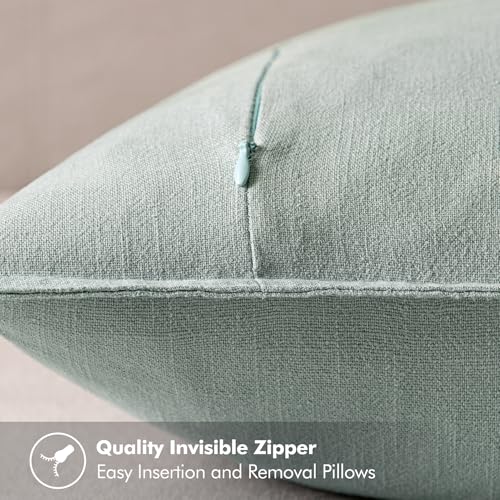 Image of MIULEE Decorative Linen Pillow Covers 18x18 Inch Aqua Green Boho Farmhouse Neutral Spring Couch Throw Pillows for Bed Pack of 2 Accent Modern Pillowcase Summer Sofa Livingroom Home Decor