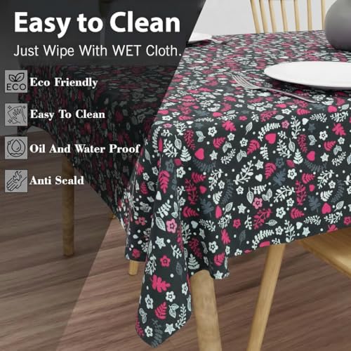 Image of Wings Star Premium Dining Table Cover for 6 to 8 Seater, 60 x 90 inch Size, Waterproof and Dustproof (Black, Pink & White, 60 x 90 inch (Rectangular))