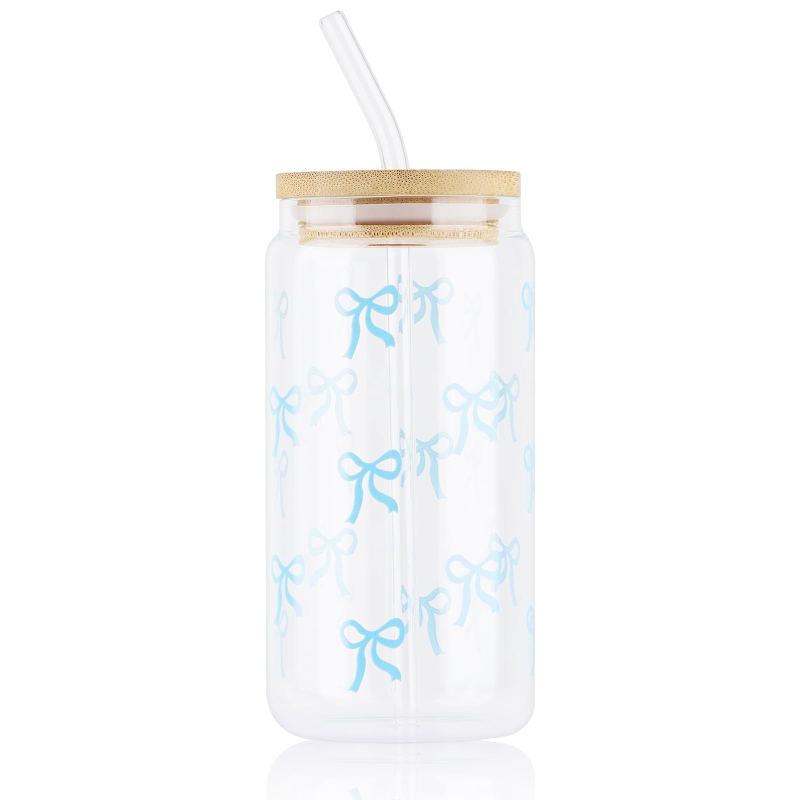 Coquette glazen beker 16 oz schattige roze strikken girly esthetische ijskoffie thee bier frisdrankblikje deksel stro aangepaste frisdrankbeker cadeau haar moeder tiener - België